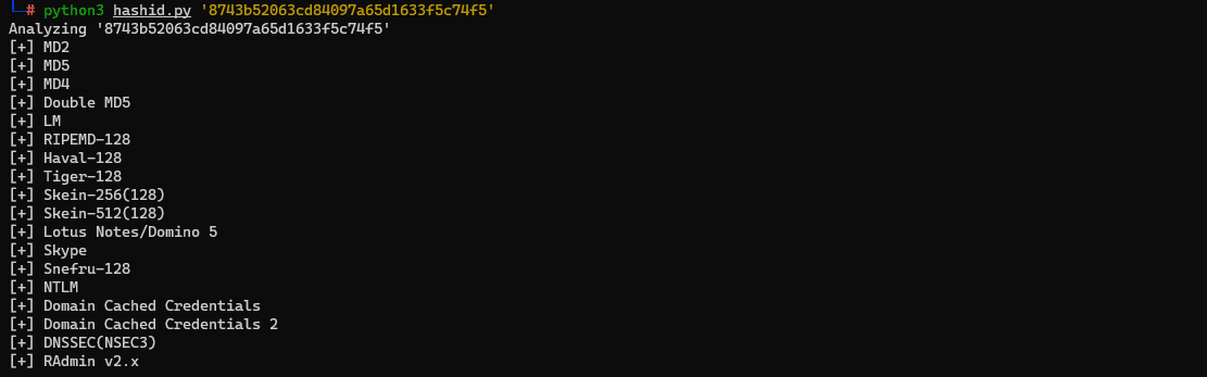 hashid herramienta escrita en python para identificar el tipo de hash, pasándole una cadena de caracteres