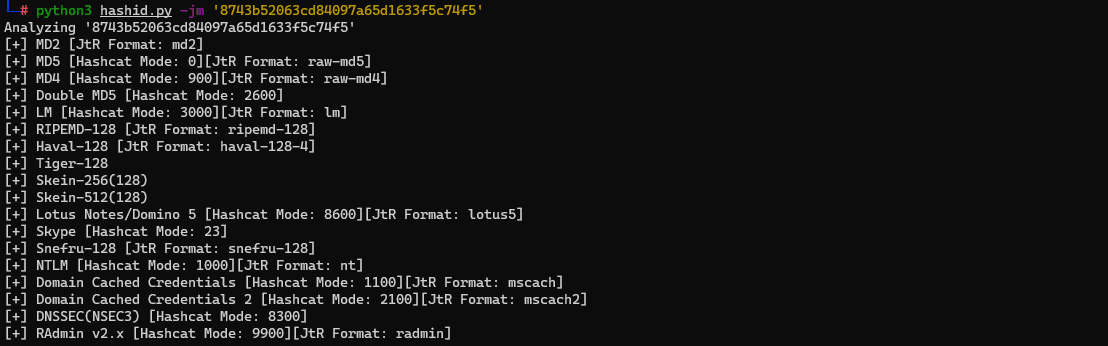 identificar el módulo para crackear un hash, utilizando hashcat o john the ripper