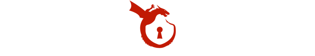 Nuevo Logo DragonJAR para fondo negro - versión en blanco con icono rojo