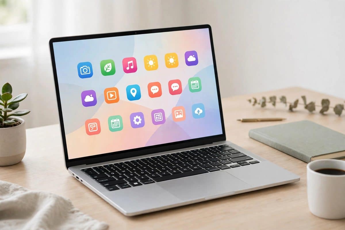 Portátil con un escritorio sencillo basado en aplicaciones web, al estilo de Chrome OS